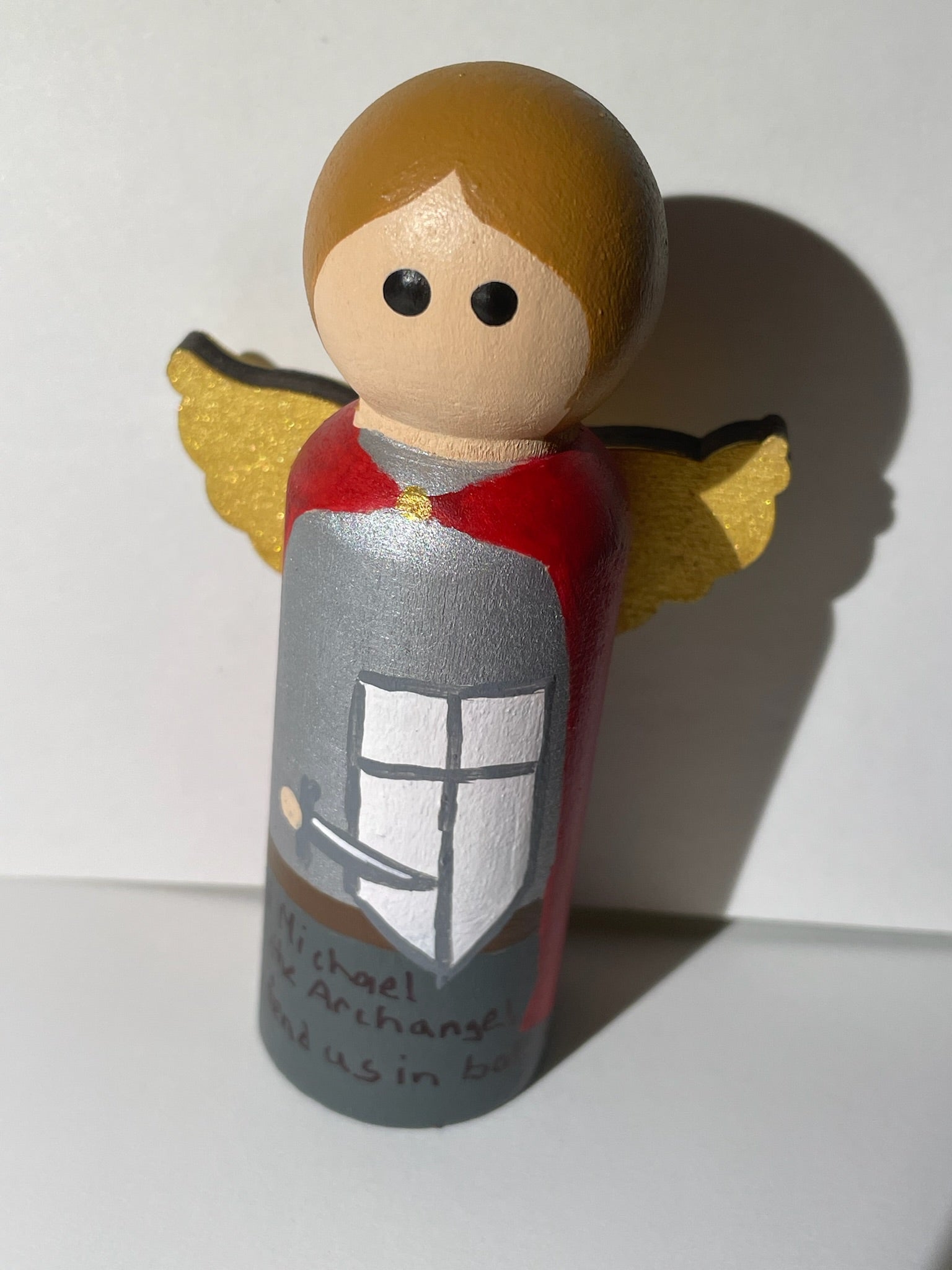 St. Michael the Archangel Handmade Wooden Saint Peg Doll — Catholic Gift
